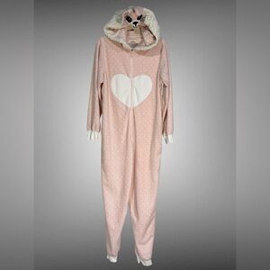 Xhilaration Pink Fleece Animal Hood Onesie Pajamas Zip Front M